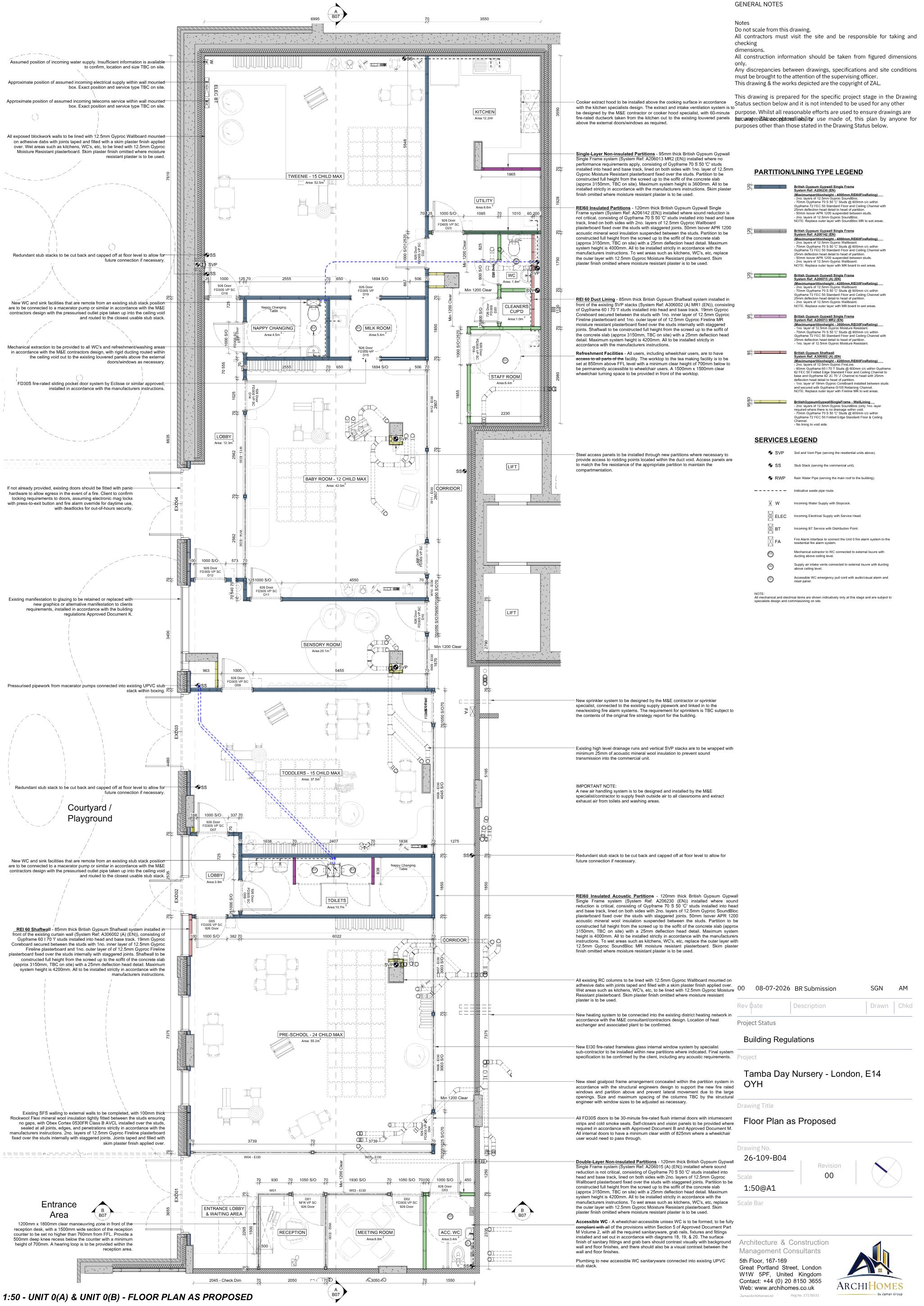 Tamba Day Nursery — proposed floor plan — building regulations drawing